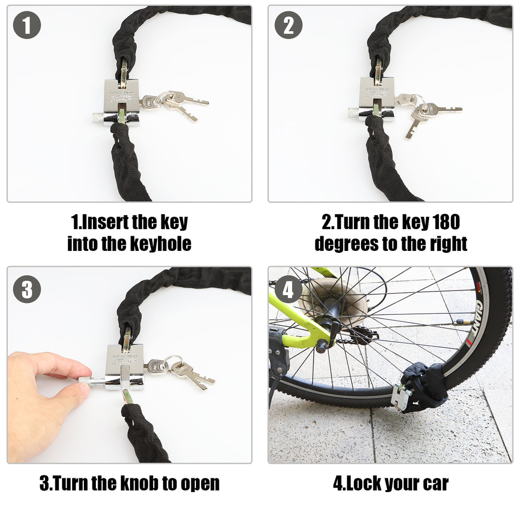 Diyife Heavy Duty Bike Lock - Anti-Theft High Security Chain with 3 Keys, Weatherproof Padlock for Bicycle, Motorcycle, Scooter, Door, Gate, Fence
