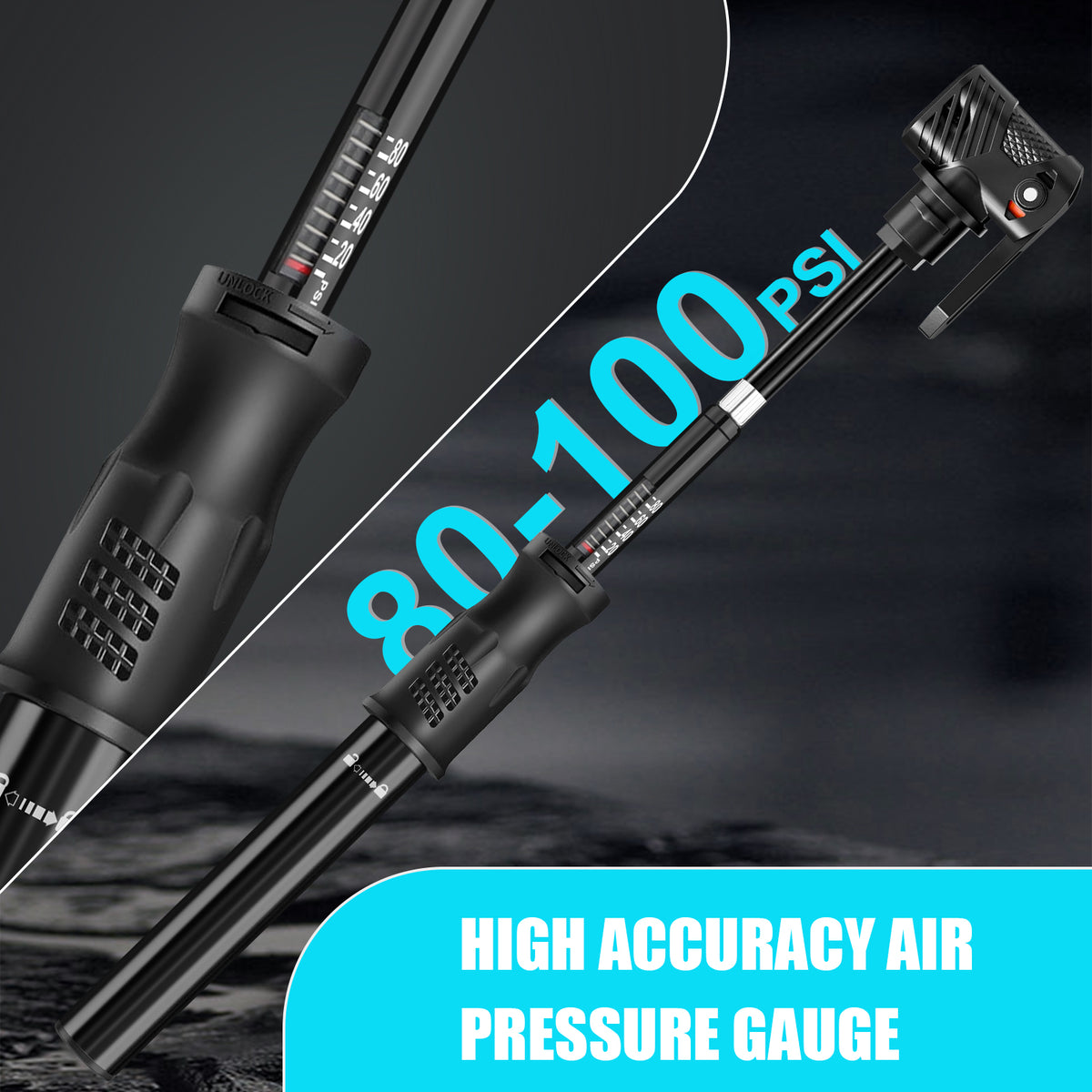 Mini Bike Pump with Pressure Gauge – Diyife Aluminium Alloy Portable Bicycle Tyre Pump for Presta & Schrader Valves – Road, Mountain Bike, Ball & Swimming Ring
