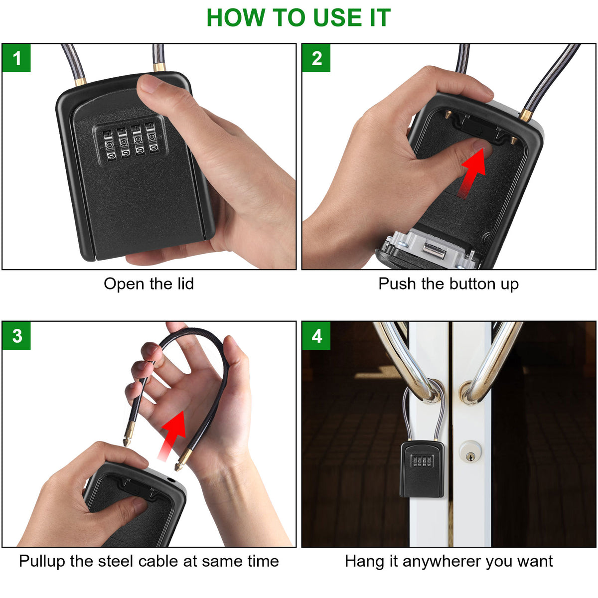Key Safe Box, [Weatherproof] Diyife 4-Digit Combination Key Lock Box Removable Wire Rope Shackle, Hangable Portable Security Key Lock Box for Home Office Garage School