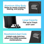 Key Lock Box, [5 Keys Capacity] Diyife 4-Digit Combination Key Safe Box Weatherproof, Removable Shackle for Hanging Mounted, Portable House Key Box for Outdoor, Home, Garage, Office-Black