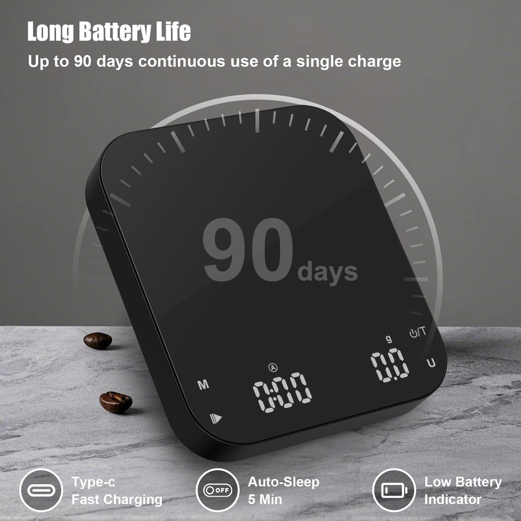 Rechargeable Mini Coffee Scales with Timer, Diyife 0.1g/3KG High Precision, Electronic Espresso Scale, HD LED Display, Auto & Manual Timing, Portable Analytical Lab Balance for Labs, Jewellers, Gold