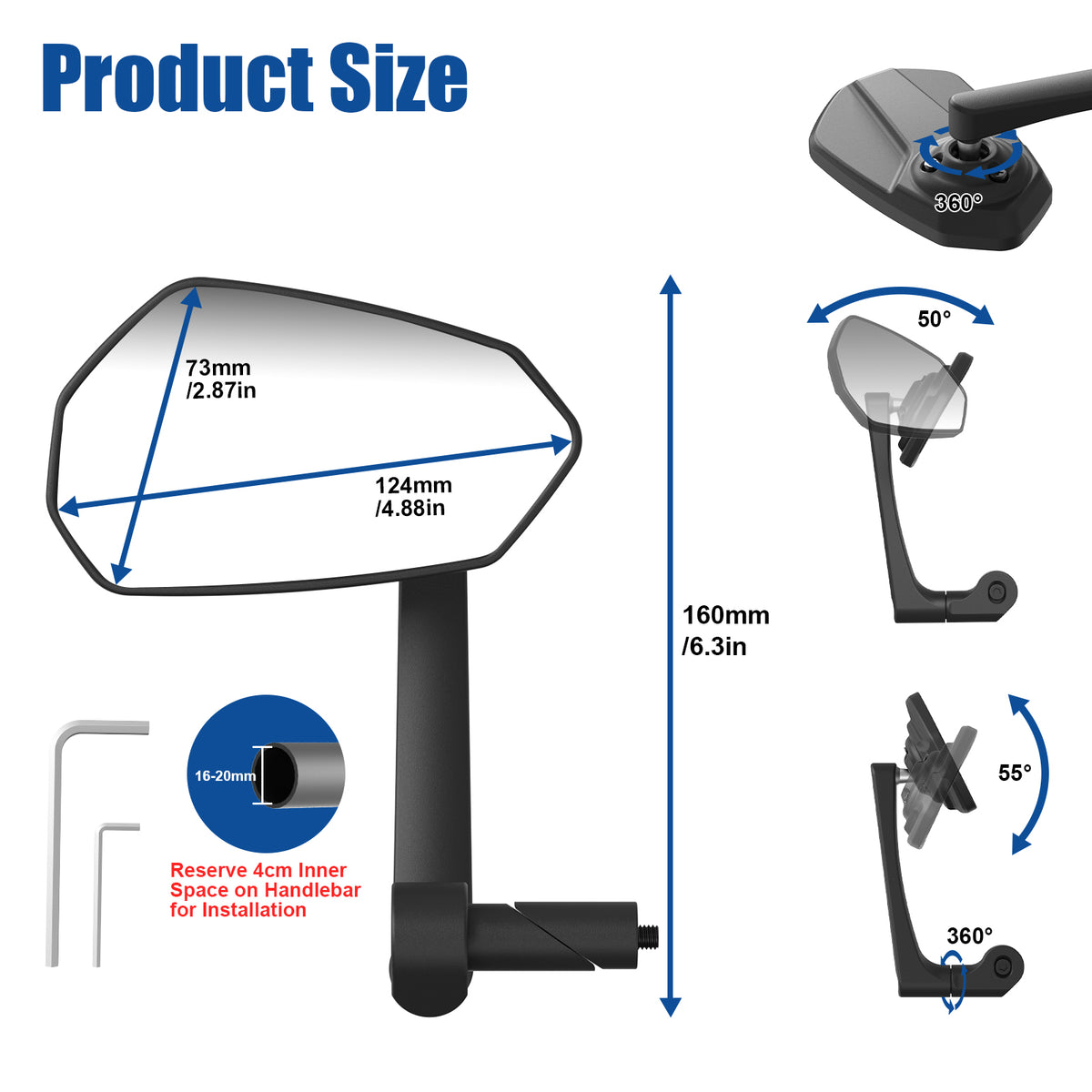Diyife Bar End Bike Mirrors, HD Version Bicycle Mirrors for Handlebar