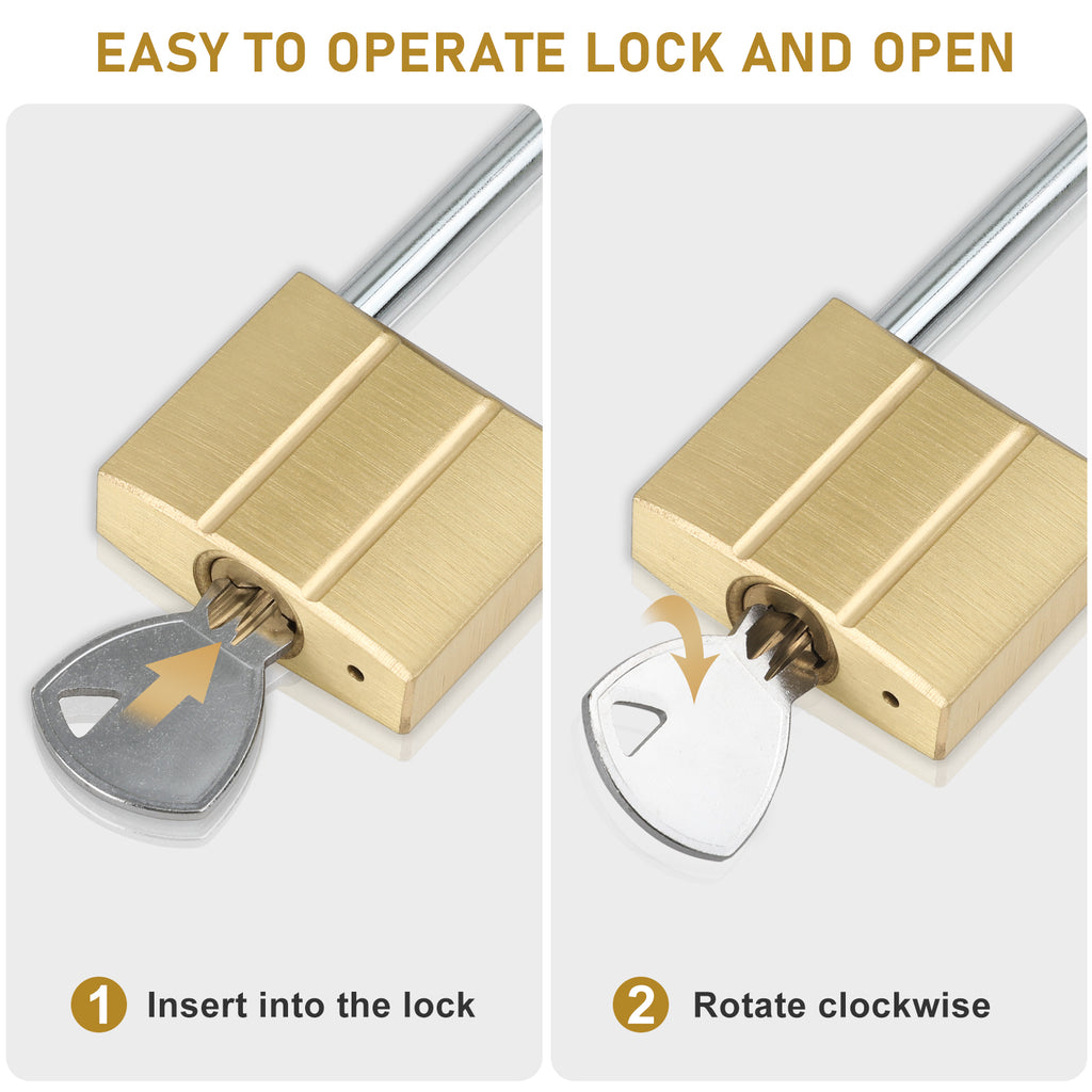 Heavy Duty Solid Brass Long Padlock with 3 Keys, 40mm Width 6mm Shackle 5-Pin Cylinder, Diyife Weatherproof Corrosion Resistant High Security Outdoor Lock for Gate, Garage, Storage Unit, Trailer