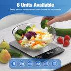 Diyife Rechargeable Kitchen Scales,15kg/1g, Large Stainless Steel Platform, 9×6.3in Large Size, 6 Units, Tare, Auto Shutoff, Wall Mount, USB Charge Food Scales for Baking, Cooking, Battery Included