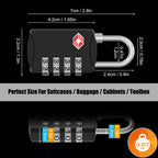 Diyife TSA Combination Padlock, 4 Digit Luggage Lock, Black, for Suitcase, Travel Bag, Gym Locker