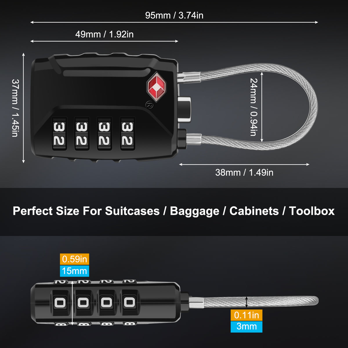 Diyife TSA Suitcase Padlock, 4 Digit Combination Lock, Travel Lock for Luggage, Travel Case, Locker, Black