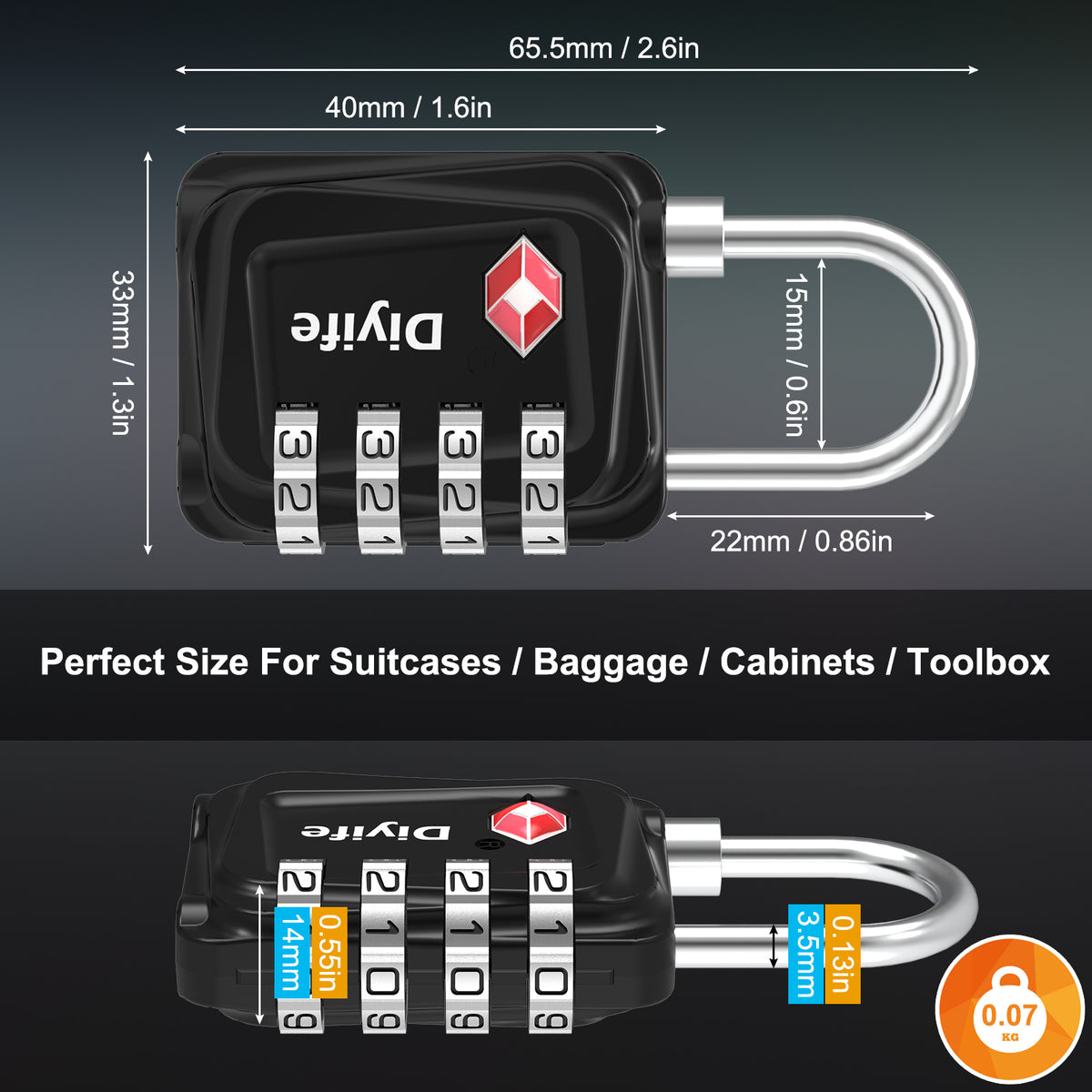 Diyife TSA Luggage Padlock, 4 Digit Combination Lock, Airplane Travel Lock for Suitcase, Gym Bag, Backpack, Case