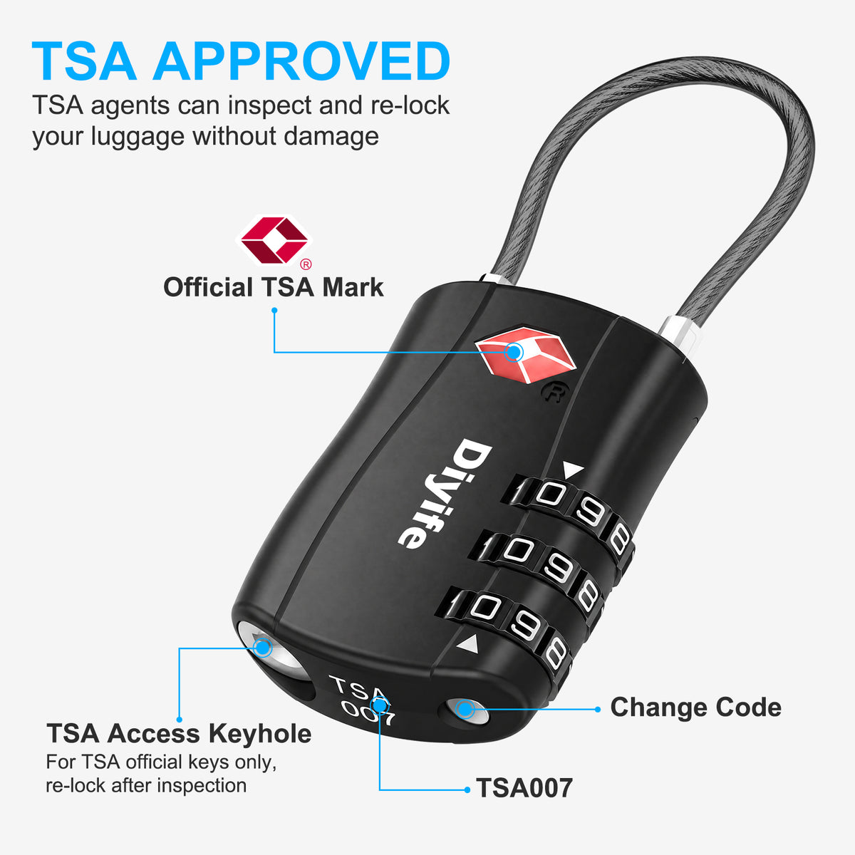 Diyife TSA Combination Padlock, 3 Digit Luggage Lock, Travel Lock for Suitcase, Backpack, Locker, Briefcase