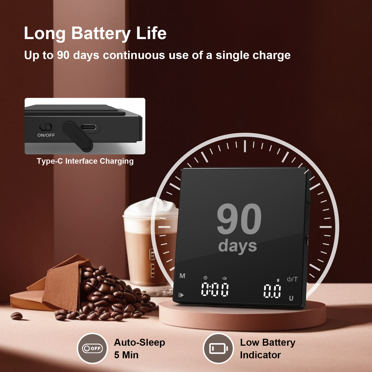 Diyife Rechargeable Mini Coffee Scales with Timer, 0.1g/2kg High Precision, Electronic Digital Espresso Scale with HD LED Display, Portable Analytical Lab Balance for Labs, Jewellers, Gold, Food
