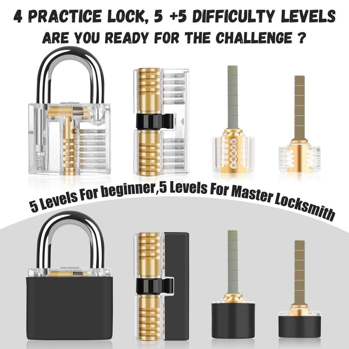 Diyife 36-Piece Lock Pick Practice Set with 4 Transparent Training Locks