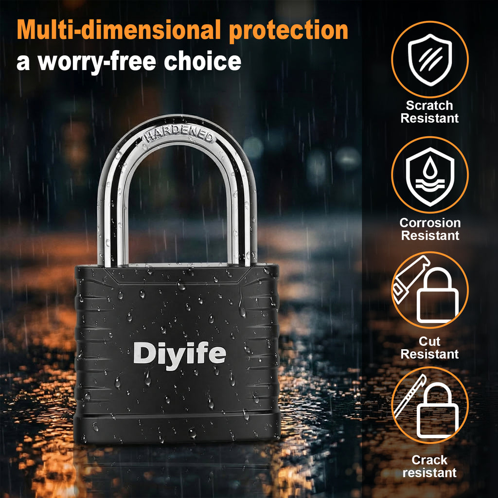 Heavy Duty Key Padlock, [Anti-Theft] Diyife Padlock with Keys Weatherproof, Thickened Shackle, Outdoor Padlocks Anticut, Anti-Rust Steel for School Gym Locker, Garage, Shed, Fence, Yard