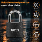 Heavy Duty Key Padlock, [Anti-Theft] Diyife Padlock with Keys Weatherproof, Thickened Shackle, Outdoor Padlocks Anticut, Anti-Rust Steel for School Gym Locker, Garage, Shed, Fence, Yard