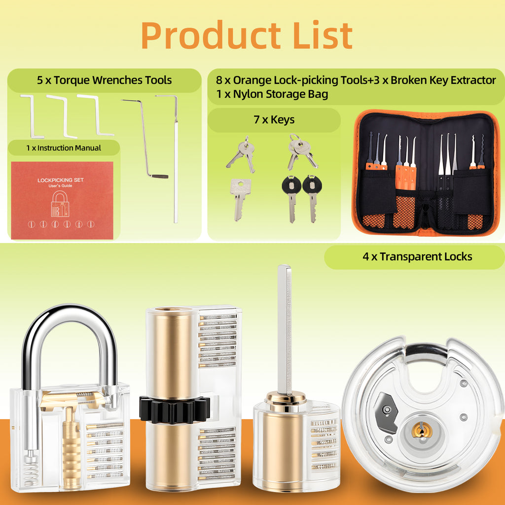 Diyife Advanced Lock Mechanism Training Kit – 25-Piece Set with 4 Clear Practice Locks