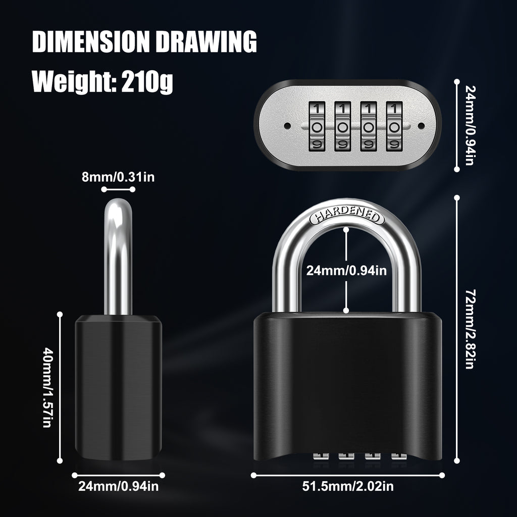 Large Heavy Duty Combination Padlock, [New Version ] Diyife 51.5mm 4 Digit Code Locker Lock Weatherproof Lock Outdoor Combination Lock for School Gym Locker,Shed, Fence, Hasp, Cabinet
