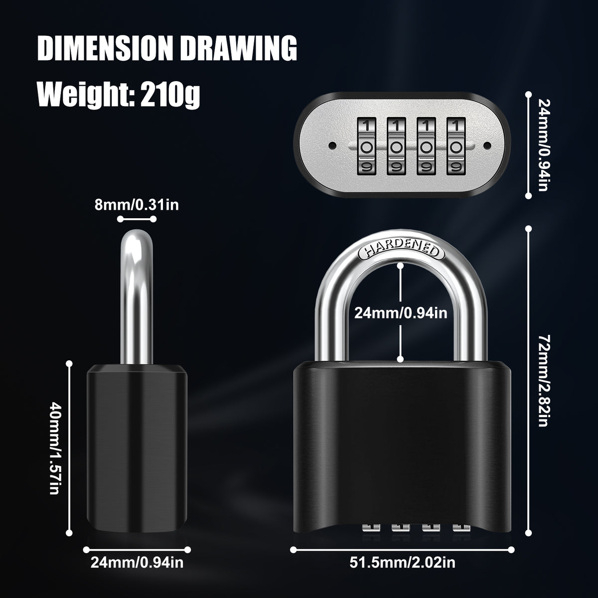 Large Heavy Duty Combination Padlock, [New Version ] Diyife 51.5mm 4 Digit Code Locker Lock Weatherproof Lock Outdoor Combination Lock for School Gym Locker,Shed, Fence, Hasp, Cabinet
