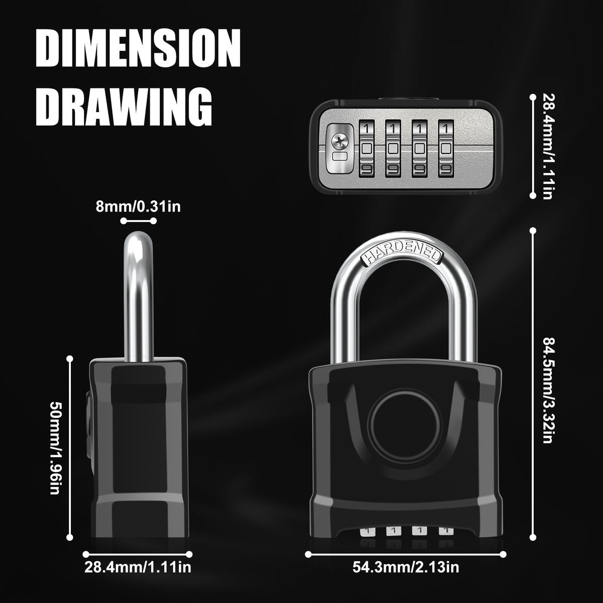 Large Heavy Duty Combination Padlock, [8mm Thick Shackle] Diyife 54mm Locker Lock, 4 Digit Weatherproof Padlock, [One-Click Open] Combination Lock for Gate, Hasp, Gym, School, Shed, Fence, Cabinet