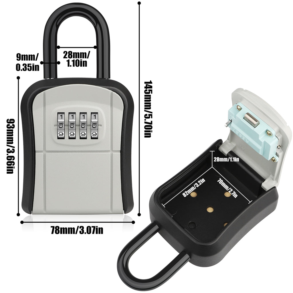 Key Safe Heavy Duty, [Waterproof] Diyife Portable Lock Box with Removable Shackle, Wall Mounted and Resettable 4 Digit Combination Key Storage Lock Box for House Keys, Car Keys [5 Keys Capacity]-Grey