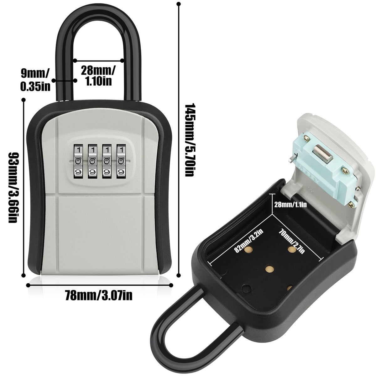 Key Safe Heavy Duty, [Waterproof] Diyife Portable Lock Box with Removable Shackle, Wall Mounted and Resettable 4 Digit Combination Key Storage Lock Box for House Keys, Car Keys [5 Keys Capacity]-Grey