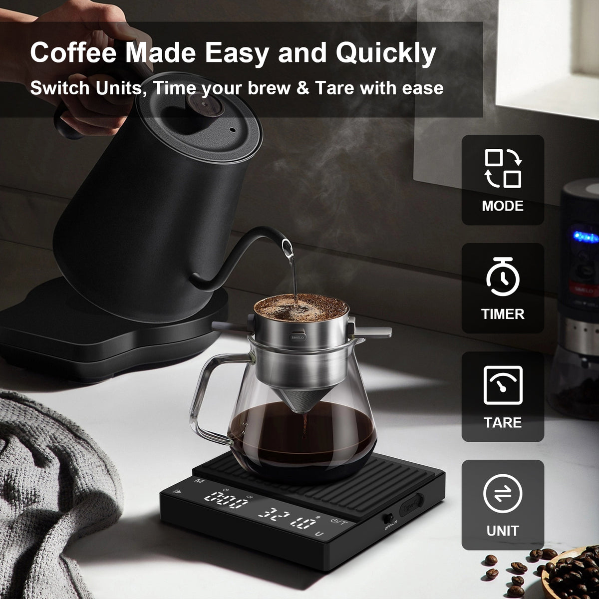 Diyife Rechargeable Mini Coffee Scales with Timer, 0.1g/2kg High Precision, Electronic Digital Espresso Scale with HD LED Display, Portable Analytical Lab Balance for Labs, Jewellers, Gold, Food