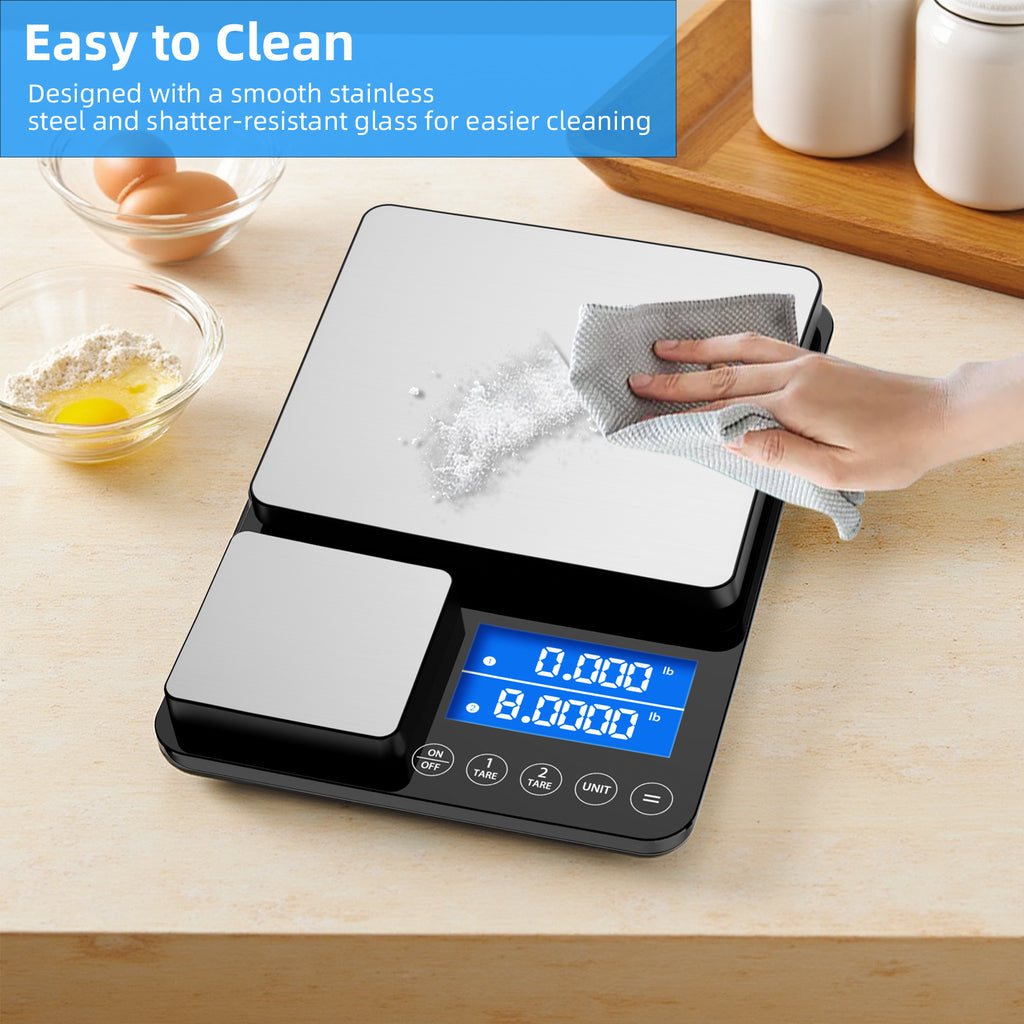 Dual Platform Digital Kitchen Scale, [15kg/33lb-0.01g] Diyife Food Scale, High Precision, Intelligent Accumulation, 7 Units Backlight LCD, Tare, Auto Off, Stainless Steel for Cooking Baking Jewelry