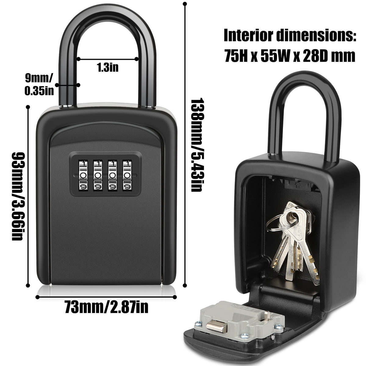Key Lock Box, Diyife 4-Digit Security Combination Lock Box for House Key Weatherproof, Hanging Mounted, 5 House Keys Capacity, Portable Spare Key Storage Box for Home Apartment Office Garage Airbnb