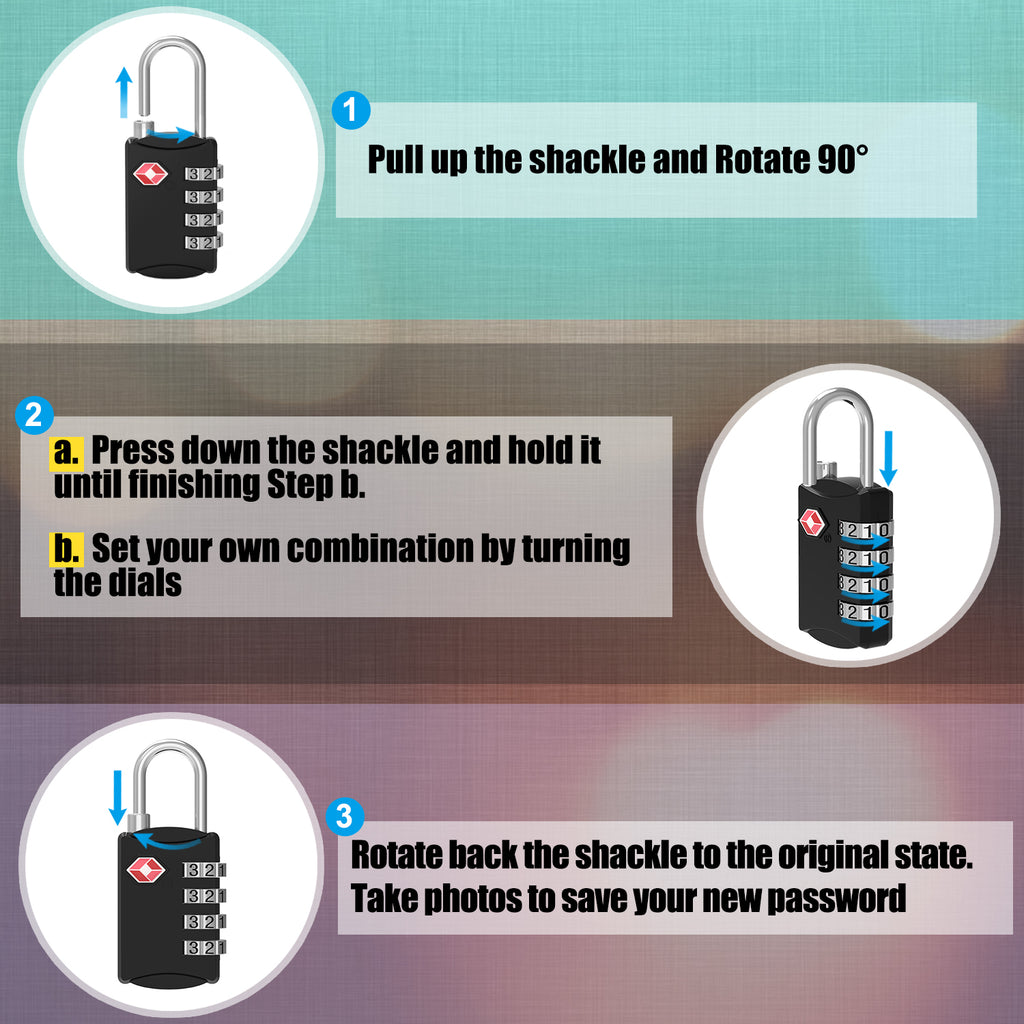 Diyife TSA Combination Padlock, 4 Digit Luggage Lock, Black, for Suitcase, Travel Bag, Gym Locker