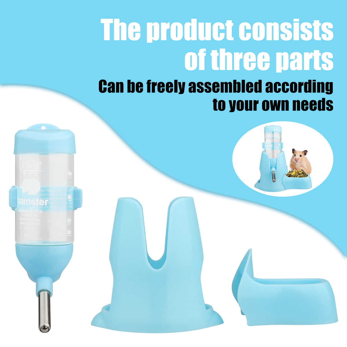 Diyife Guinea Pig Water Bottle - Non Drip, Automatic Dispenser, Free Standing for Hamster, Bunny, Chinchilla, Hedgehog, Squirrel (80ml)