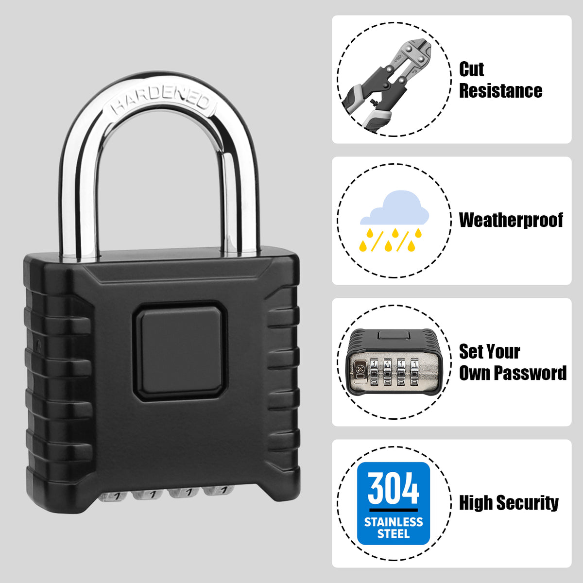 Large Heavy Duty Combination Padlock, [8mm Thick Shackle] [One-click Open] Diyife 52mm 4 Digit Locker Lock Weatherproof Lock Outdoor Combination Lock for Shed, Fence, Hasp, Cabinet, School, Gym