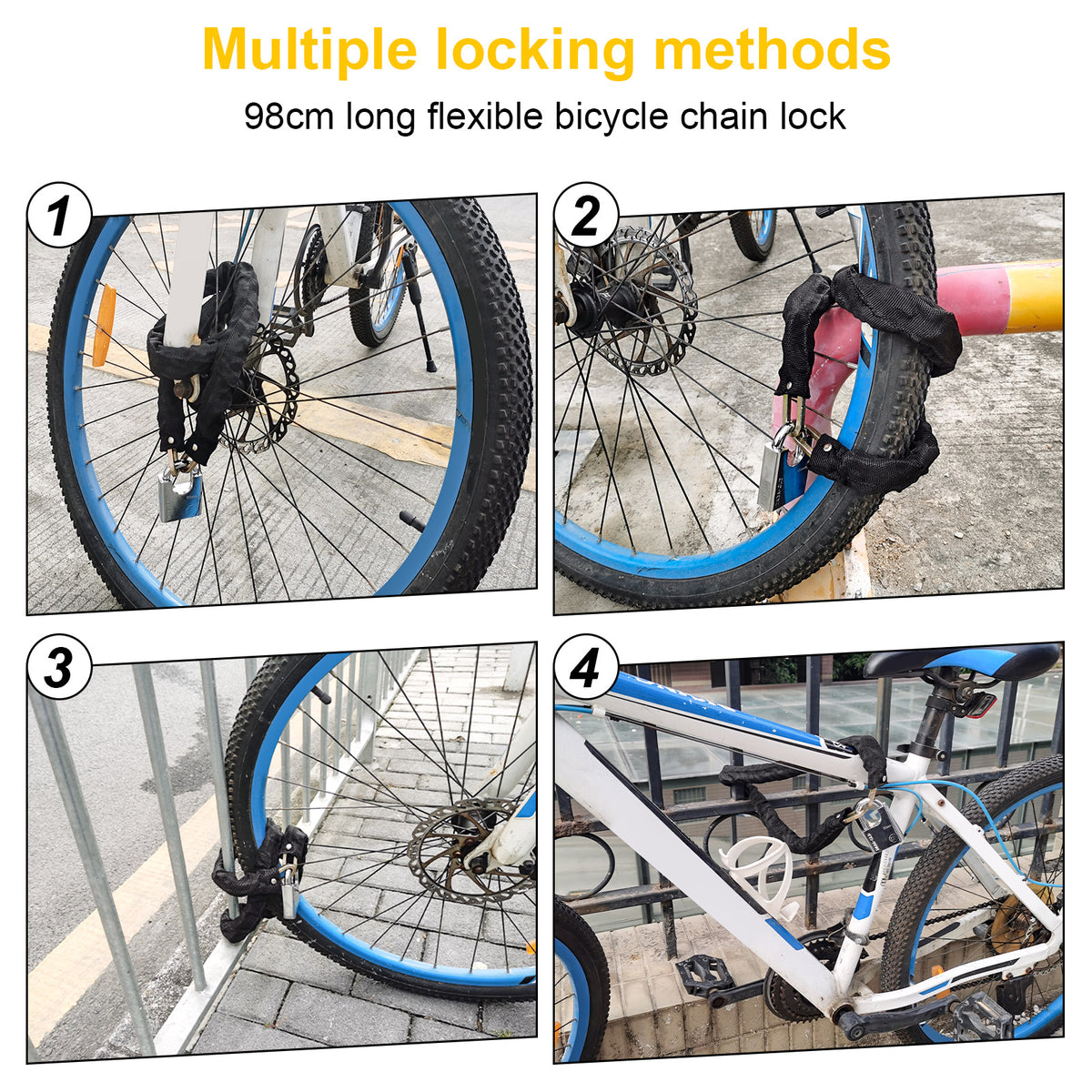 Diyife Bike Lock Heavy Duty, [Reforced Version] [4 Keys] 1m x 6mm Anti-Theft Bike Chain Lock High Security, Weatherproof Bicycle Lock 50mm Padlock for Bike, Motorcycle, Scooter, Door, Gate, Fence