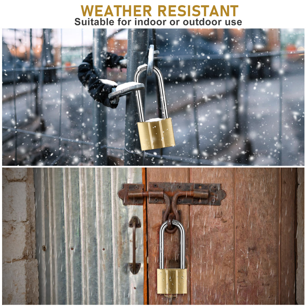 Heavy Duty Solid Brass Long Padlock with 3 Keys, 40mm Width 6mm Shackle 5-Pin Cylinder, Diyife Weatherproof Corrosion Resistant High Security Outdoor Lock for Gate, Garage, Storage Unit, Trailer