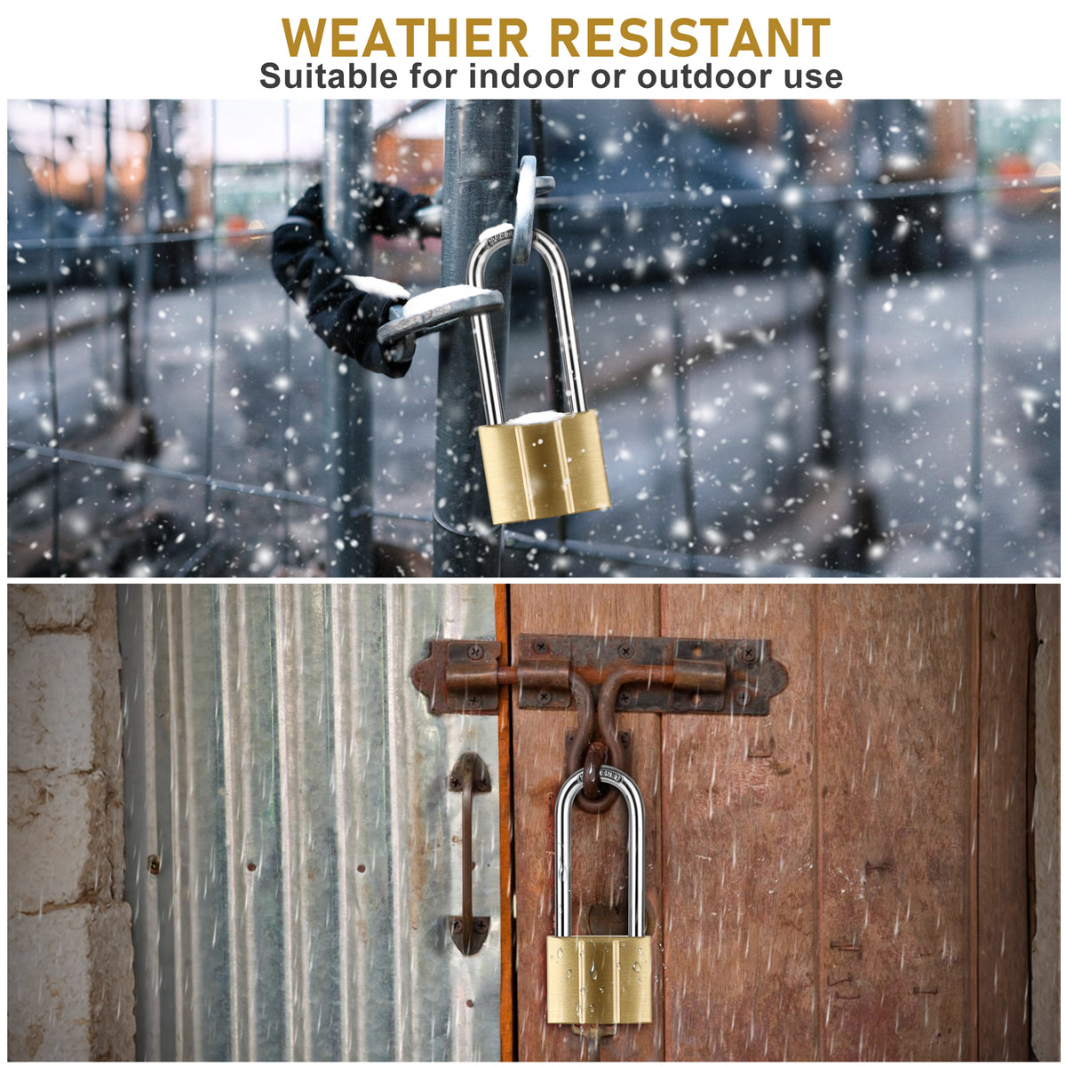 Heavy Duty Solid Brass Long Padlock with 3 Keys, 40mm Width 6mm Shackle 5-Pin Cylinder, Diyife Weatherproof Corrosion Resistant High Security Outdoor Lock for Gate, Garage, Storage Unit, Trailer