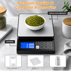 Diyife Large Digital Kitchen Scale with%Percentage &Hold Function,0.1g/5kg, IP67 Waterproof Baking Scale, USB‑C Rechargeable, 7.9x7.9" Food Scales with Large LCD Display for Cooking,Stainless Steel Pan
