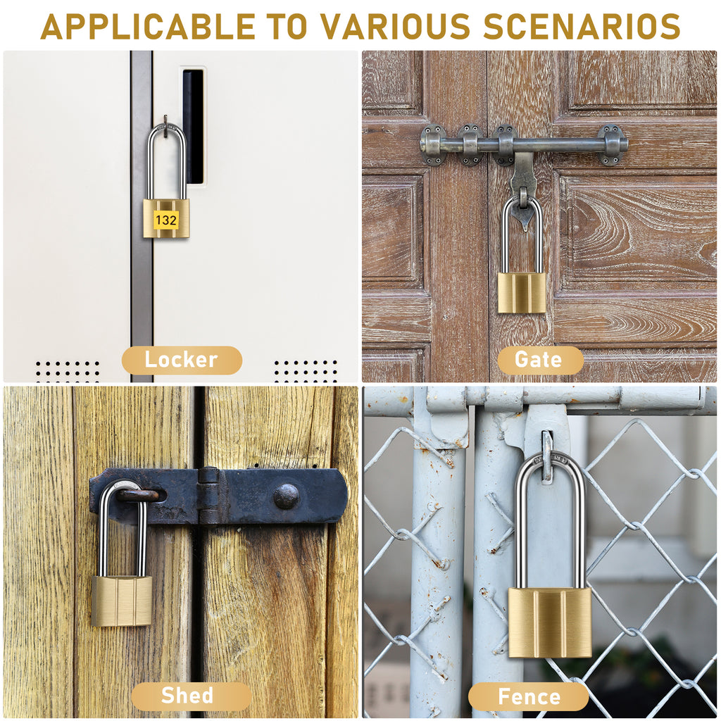 Heavy Duty Solid Brass Long Padlock with 3 Keys, 40mm Width 6mm Shackle 5-Pin Cylinder, Diyife Weatherproof Corrosion Resistant High Security Outdoor Lock for Gate, Garage, Storage Unit, Trailer