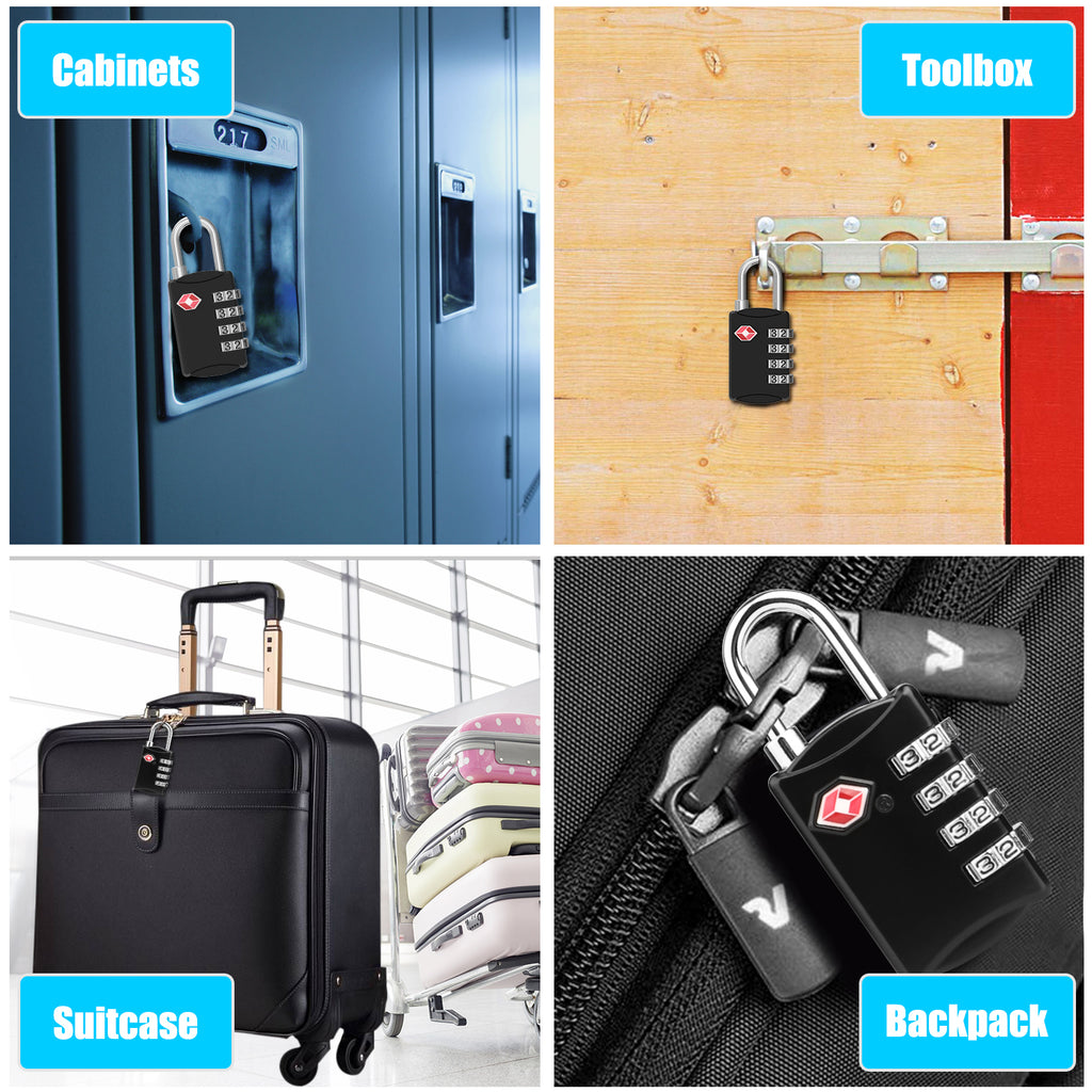 Diyife TSA Combination Padlock, 4 Digit Luggage Lock, Black, for Suitcase, Travel Bag, Gym Locker
