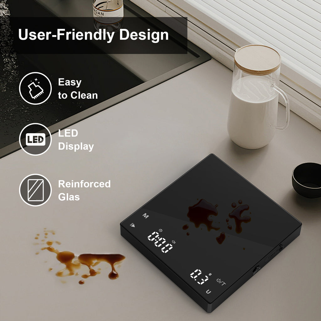 Diyife Rechargeable Mini Coffee Scales with Timer, 0.1g/2kg High Precision, Electronic Digital Espresso Scale with HD LED Display, Portable Analytical Lab Balance for Labs, Jewellers, Gold, Food