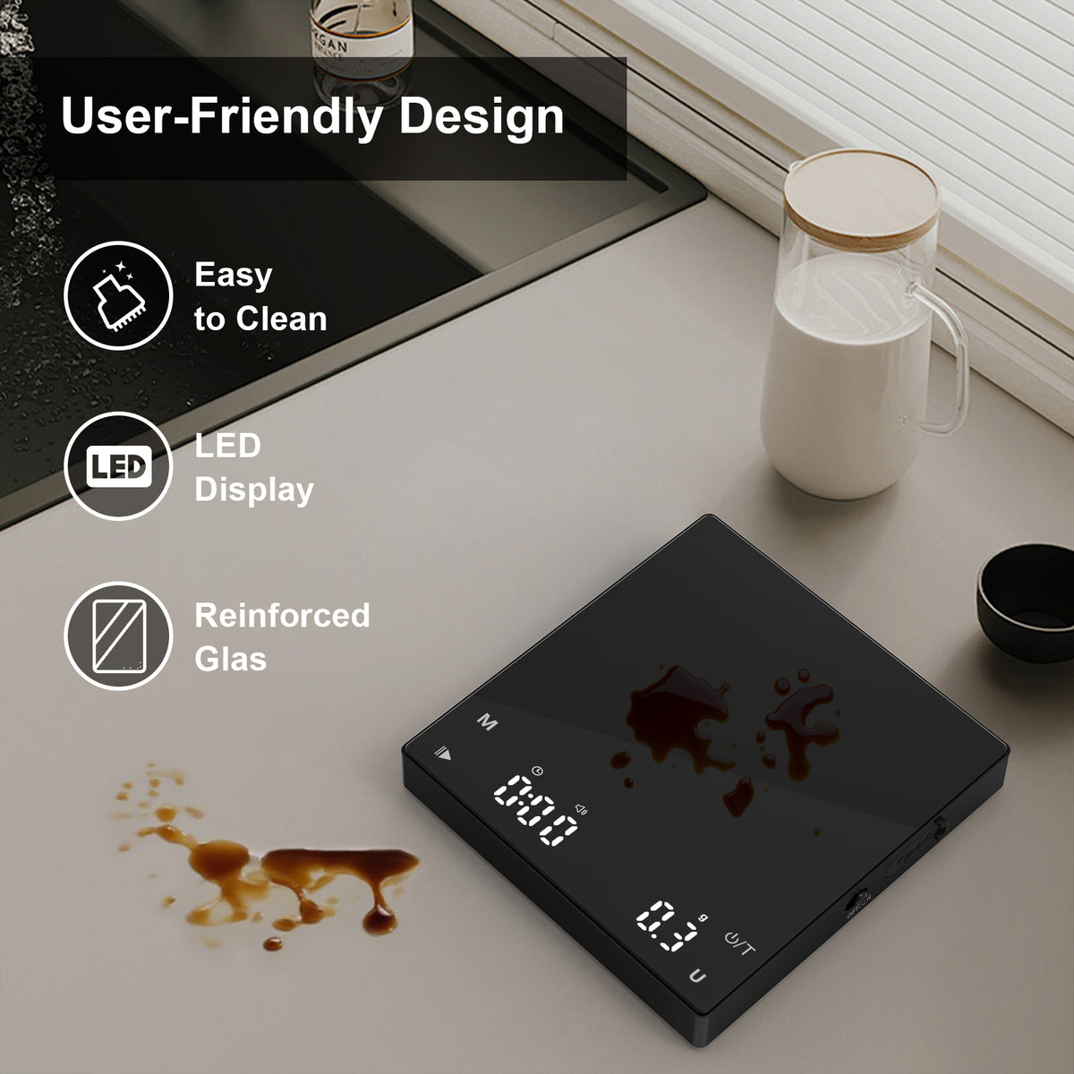 Diyife Rechargeable Mini Coffee Scales with Timer, 0.1g/2kg High Precision, Electronic Digital Espresso Scale with HD LED Display, Portable Analytical Lab Balance for Labs, Jewellers, Gold, Food