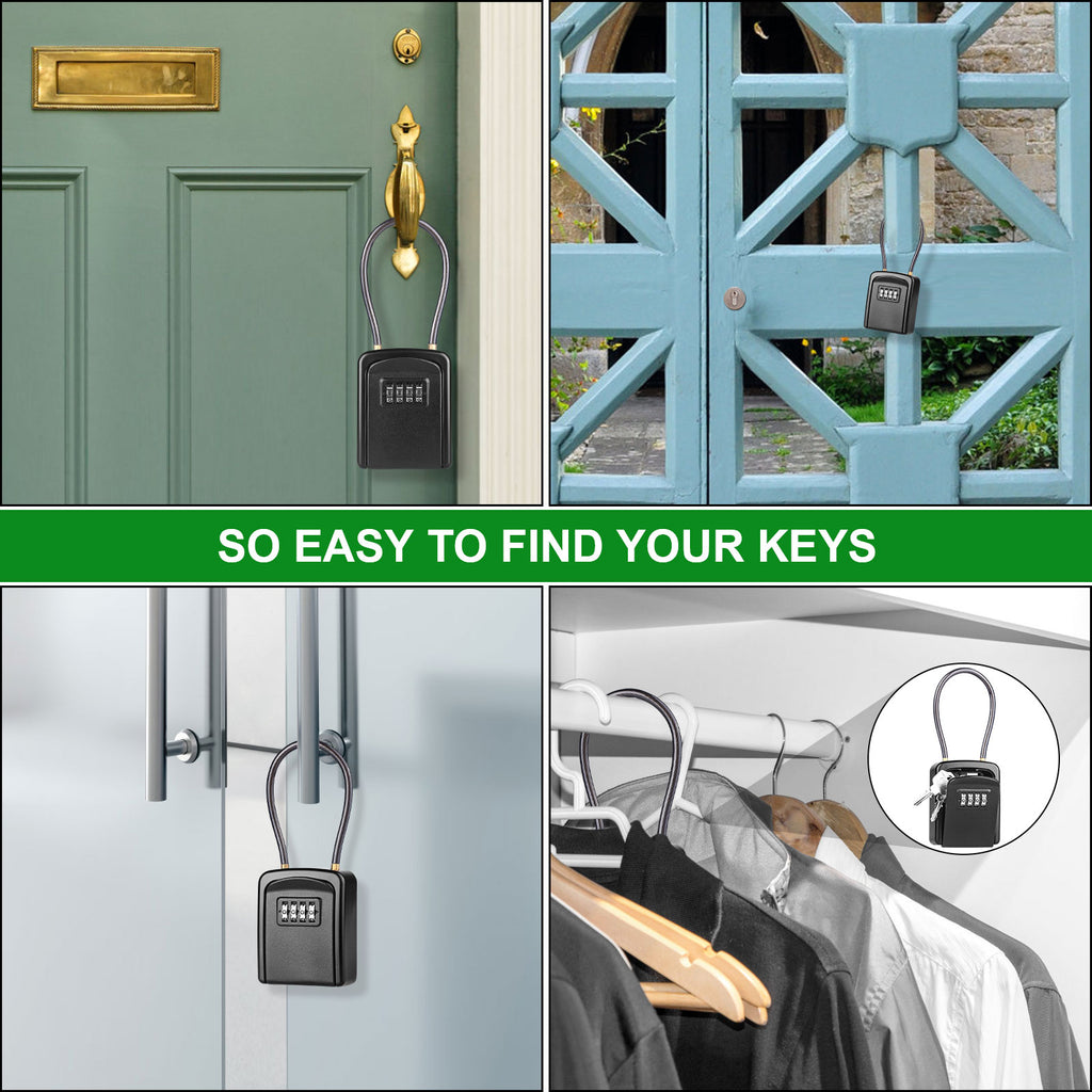 Key Safe Box, [Weatherproof] Diyife 4-Digit Combination Key Lock Box Removable Wire Rope Shackle, Hangable Portable Security Key Lock Box for Home Office Garage School