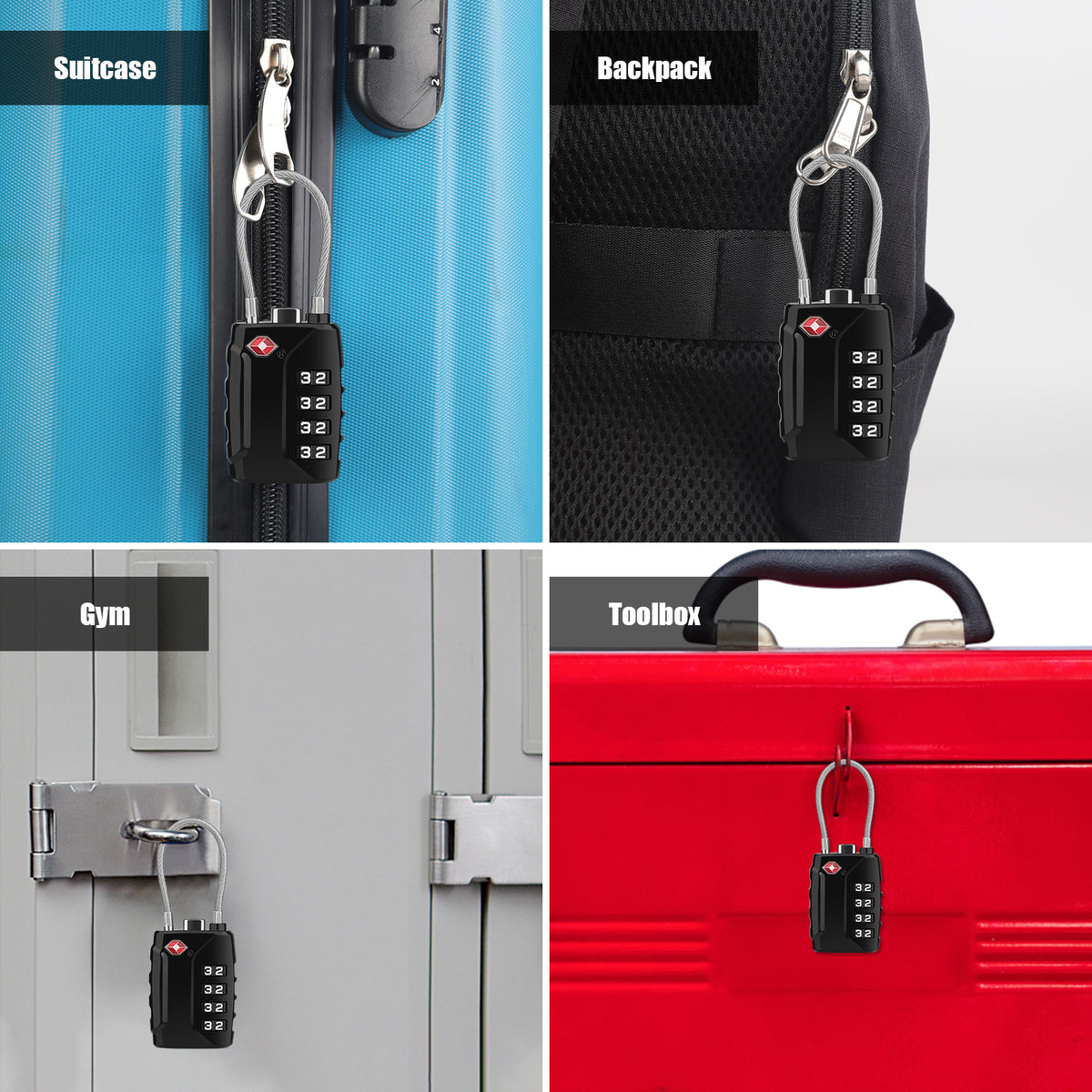 Diyife TSA Suitcase Padlock, 4 Digit Combination Lock, Travel Lock for Luggage, Travel Case, Locker, Black