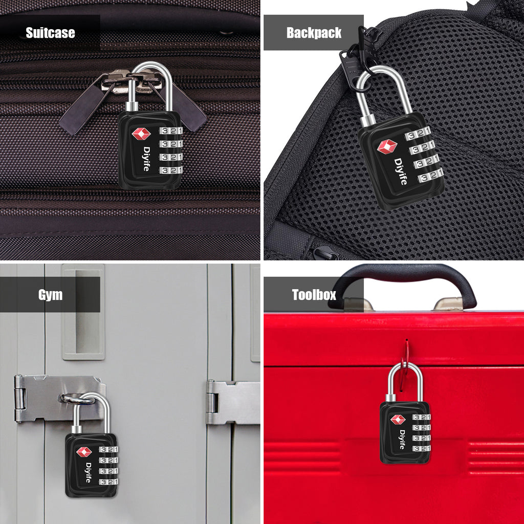 Diyife TSA Luggage Padlock, 4 Digit Combination Lock, Airplane Travel Lock for Suitcase, Gym Bag, Backpack, Case
