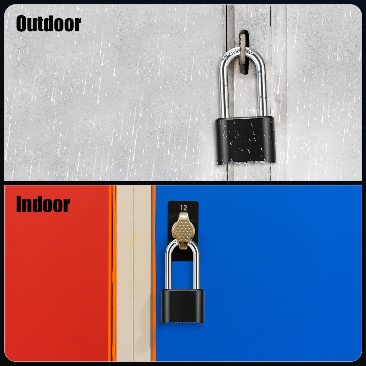 Large Heavy Duty Combination Padlock, [Long Shackle 8mm Thick] Diyife 51.5mm 4 Digit Locker Lock Weatherproof Outdoor Combination Lock for Gate, Shed, Fence, Cabinet, School, Gym (Black)