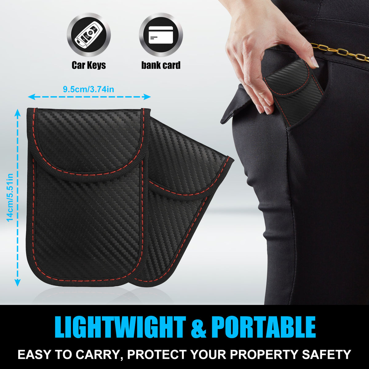 Diyife Faraday Box, RFID Box for Car Keys with 2 Pouch|Faraday Cage Key Fob Protector, Carbon Fiber Signal Blocker for Keyless Fob, Anti Theft Faraday Bags for Car Keys, Phones