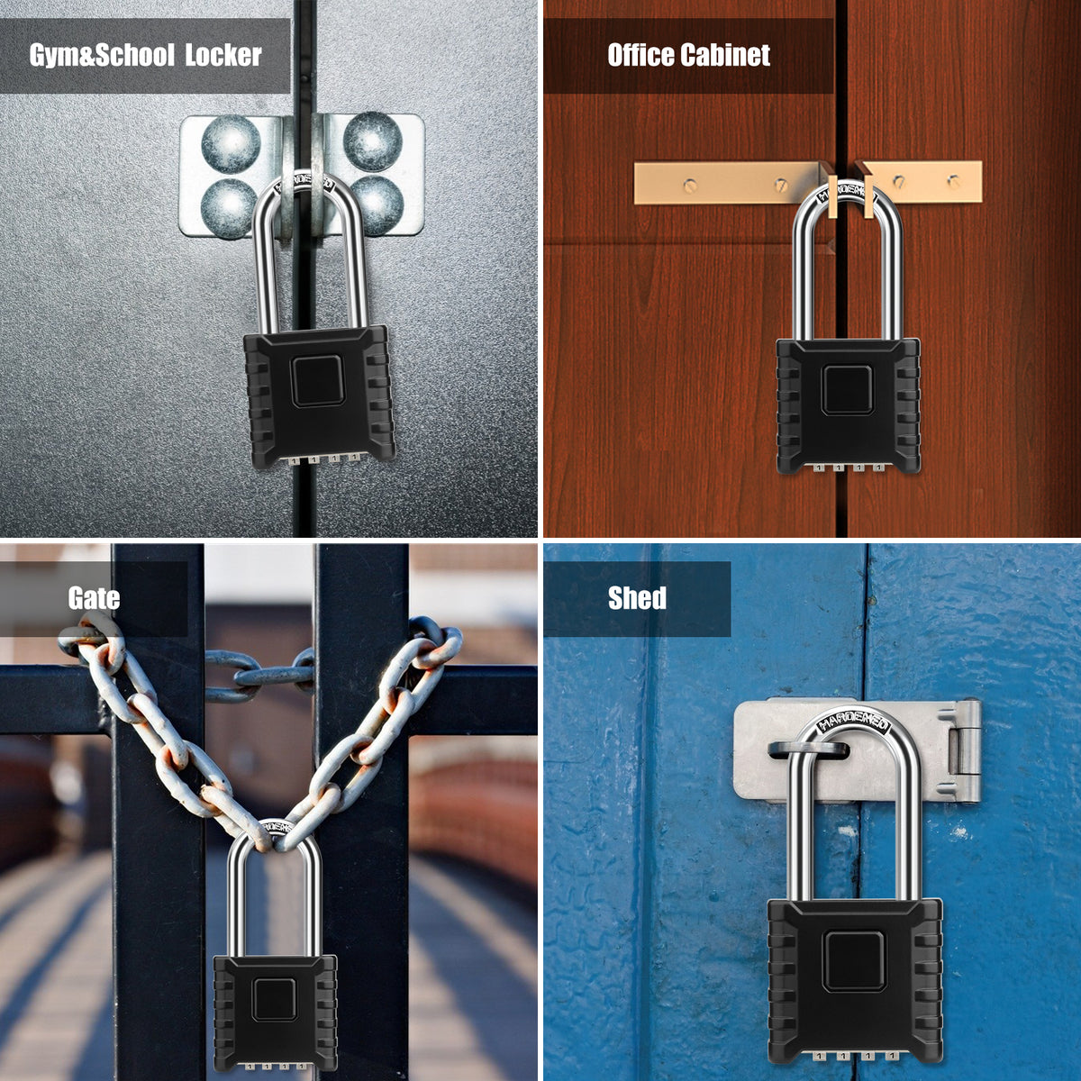 Large Heavy Duty Combination Padlock, [Long Shackle 8mm Thick] [One-Click Open] Diyife 52mm 4 Digit Locker Lock Weatherproof Outdoor Combination Lock for Shed, Fence,Hasp,Cabinet, School, Gym