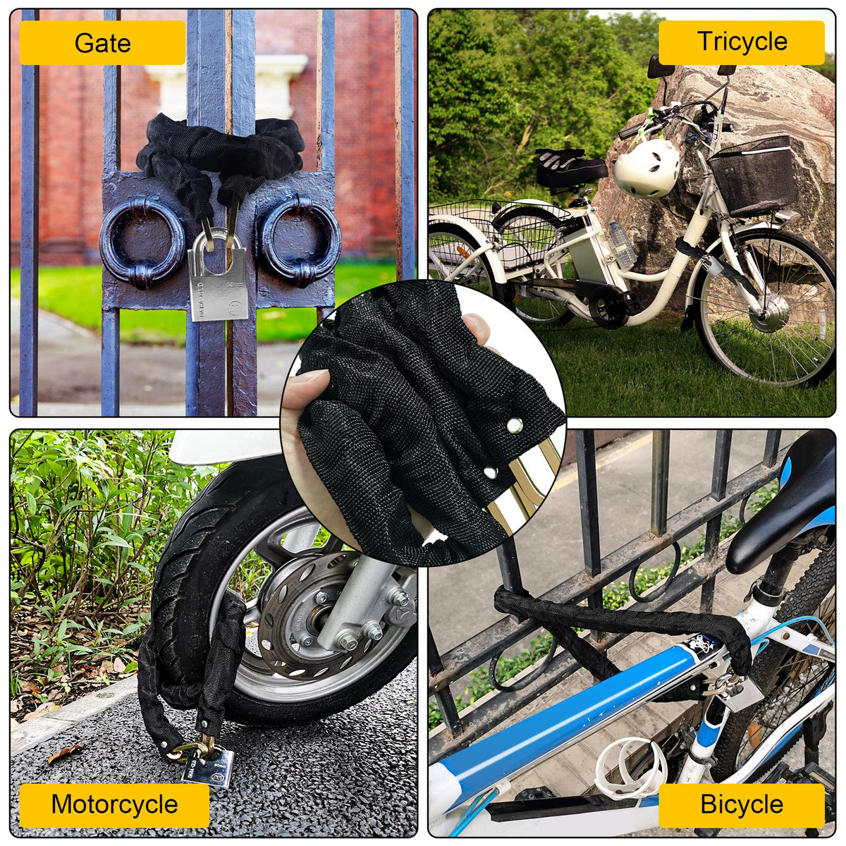 Diyife Bike Lock Heavy Duty, [Reforced Version] [4 Keys] 1m x 6mm Anti-Theft Bike Chain Lock High Security, Weatherproof Bicycle Lock 50mm Padlock for Bike, Motorcycle, Scooter, Door, Gate, Fence