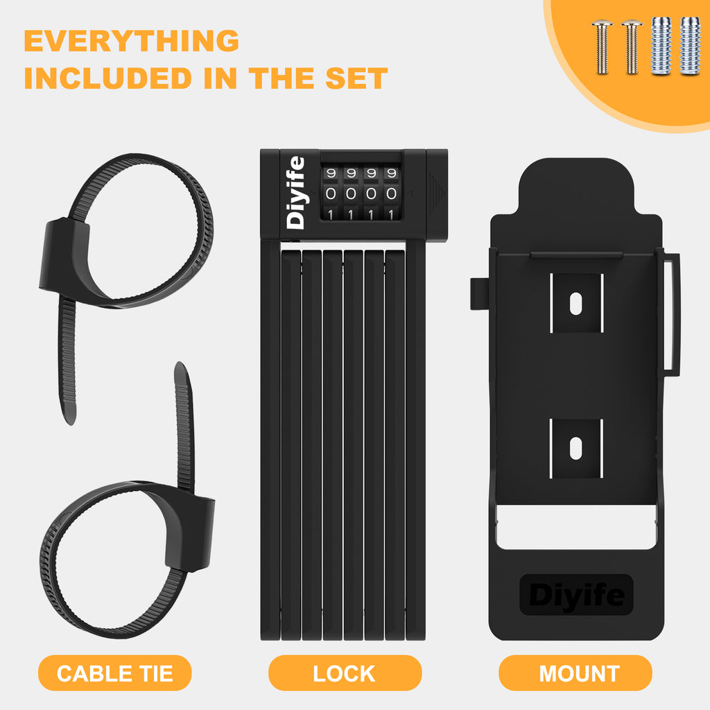 Diyife Folding Bike Lock, Combination Bicycle Lock with Bracket for Ebike Scooter Motorcycle
