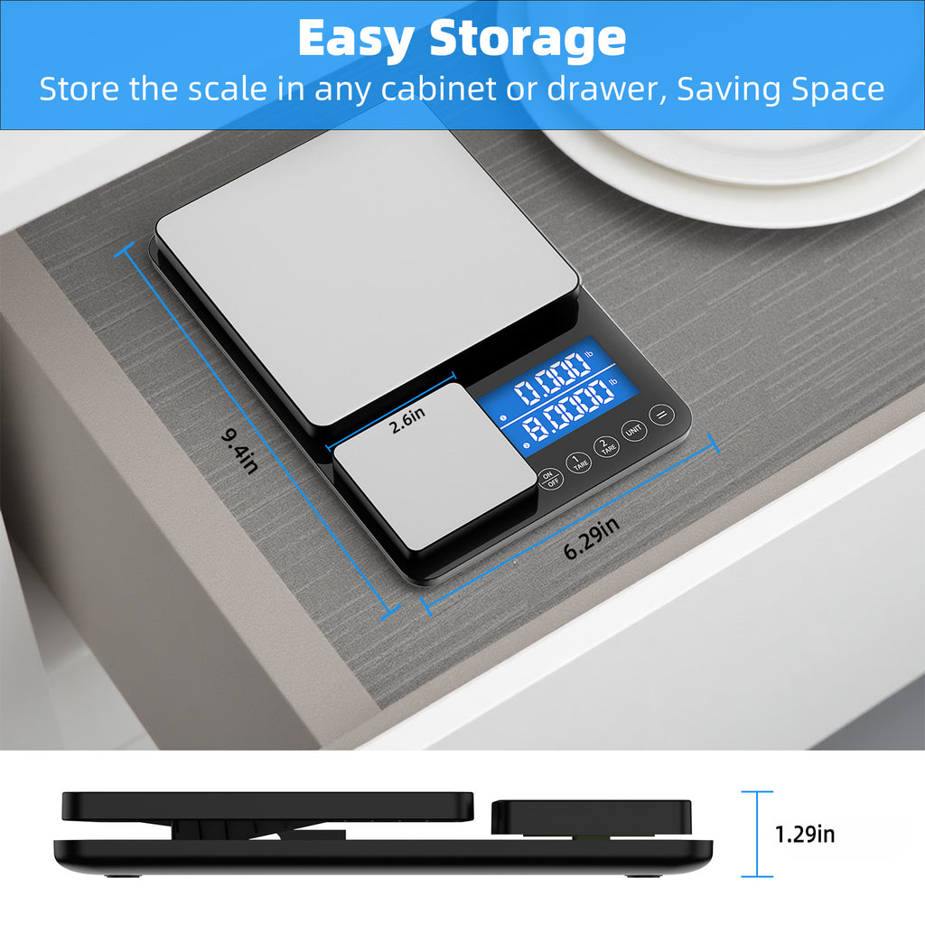 Dual Platform Digital Kitchen Scale, [15kg/33lb-0.01g] Diyife Food Scale, High Precision, Intelligent Accumulation, 7 Units Backlight LCD, Tare, Auto Off, Stainless Steel for Cooking Baking Jewelry