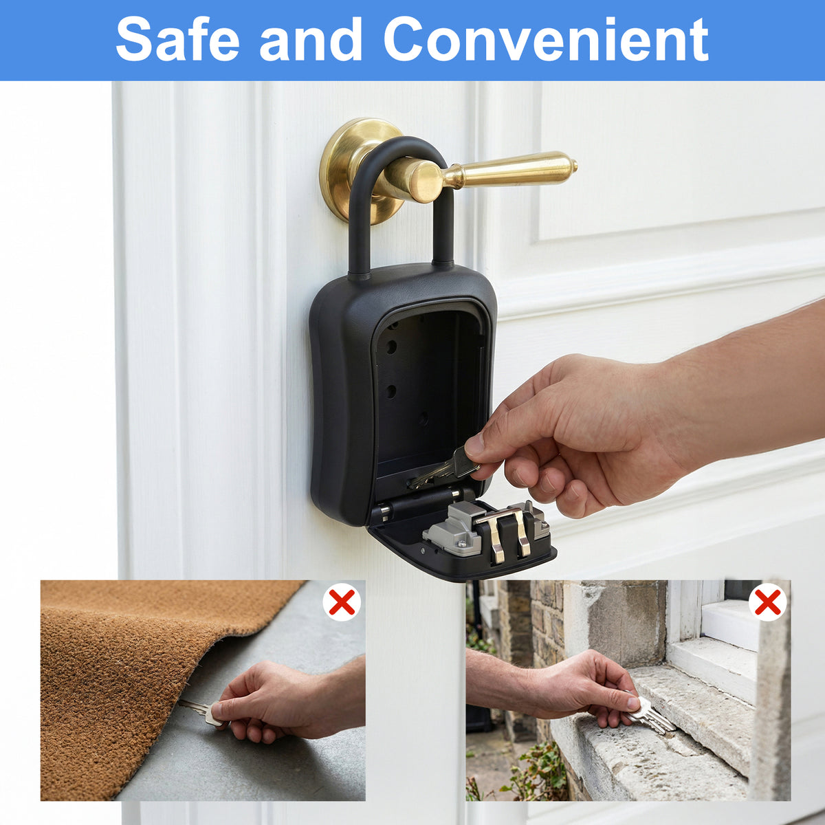Key Lock Box, [5 Keys Capacity] Diyife 4-Digit Combination Key Safe Box Weatherproof, Removable Shackle for Hanging Mounted, Portable House Key Box for Outdoor, Home, Garage, Office-Black
