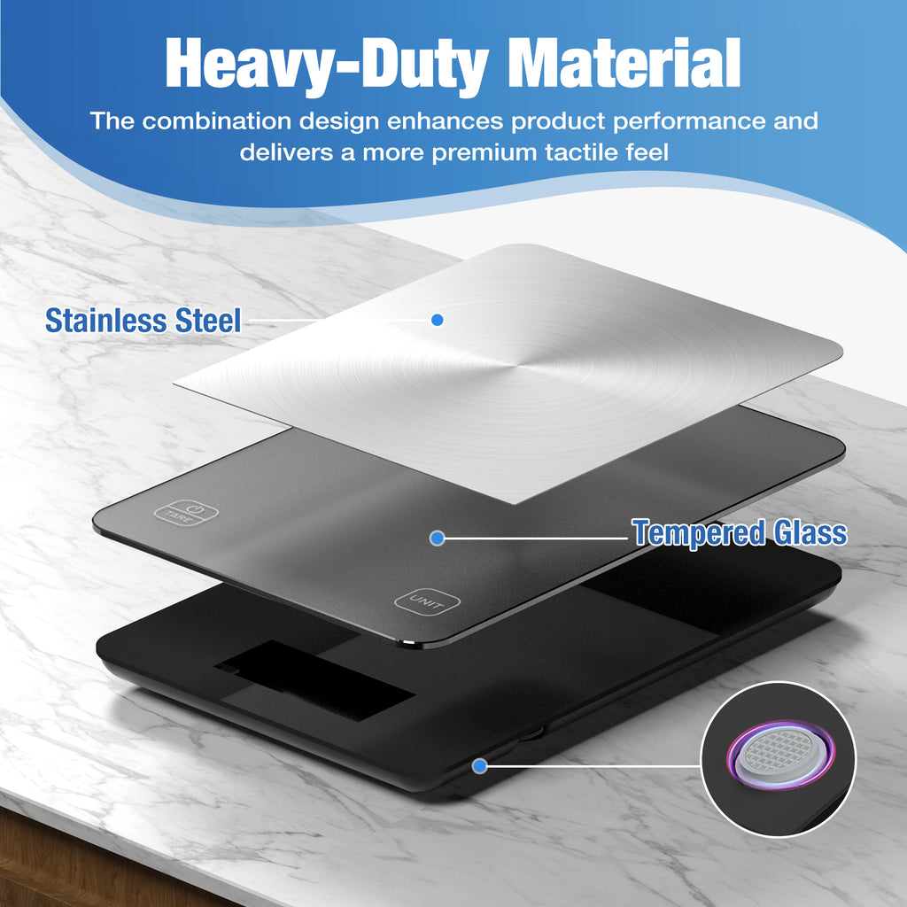 Diyife Rechargeable Kitchen Scales,15kg/1g, Large Stainless Steel Platform, 9×6.3in Large Size, 6 Units, Tare, Auto Shutoff, Wall Mount, USB Charge Food Scales for Baking, Cooking, Battery Included