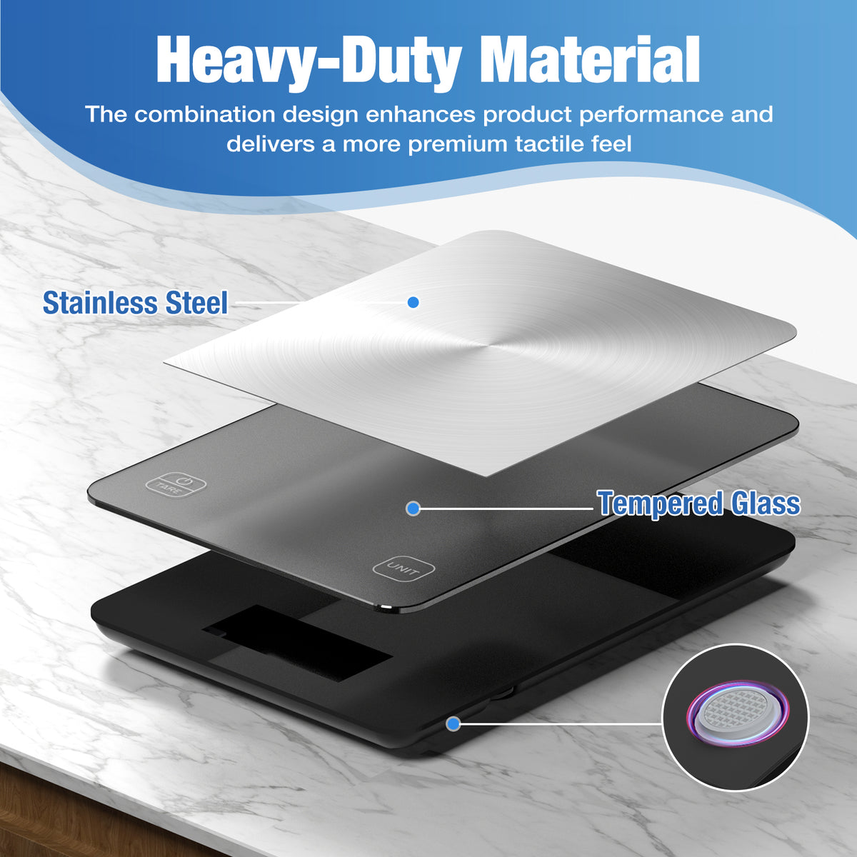 Diyife Rechargeable Kitchen Scales,15kg/1g, Large Stainless Steel Platform, 9×6.3in Large Size, 6 Units, Tare, Auto Shutoff, Wall Mount, USB Charge Food Scales for Baking, Cooking, Battery Included
