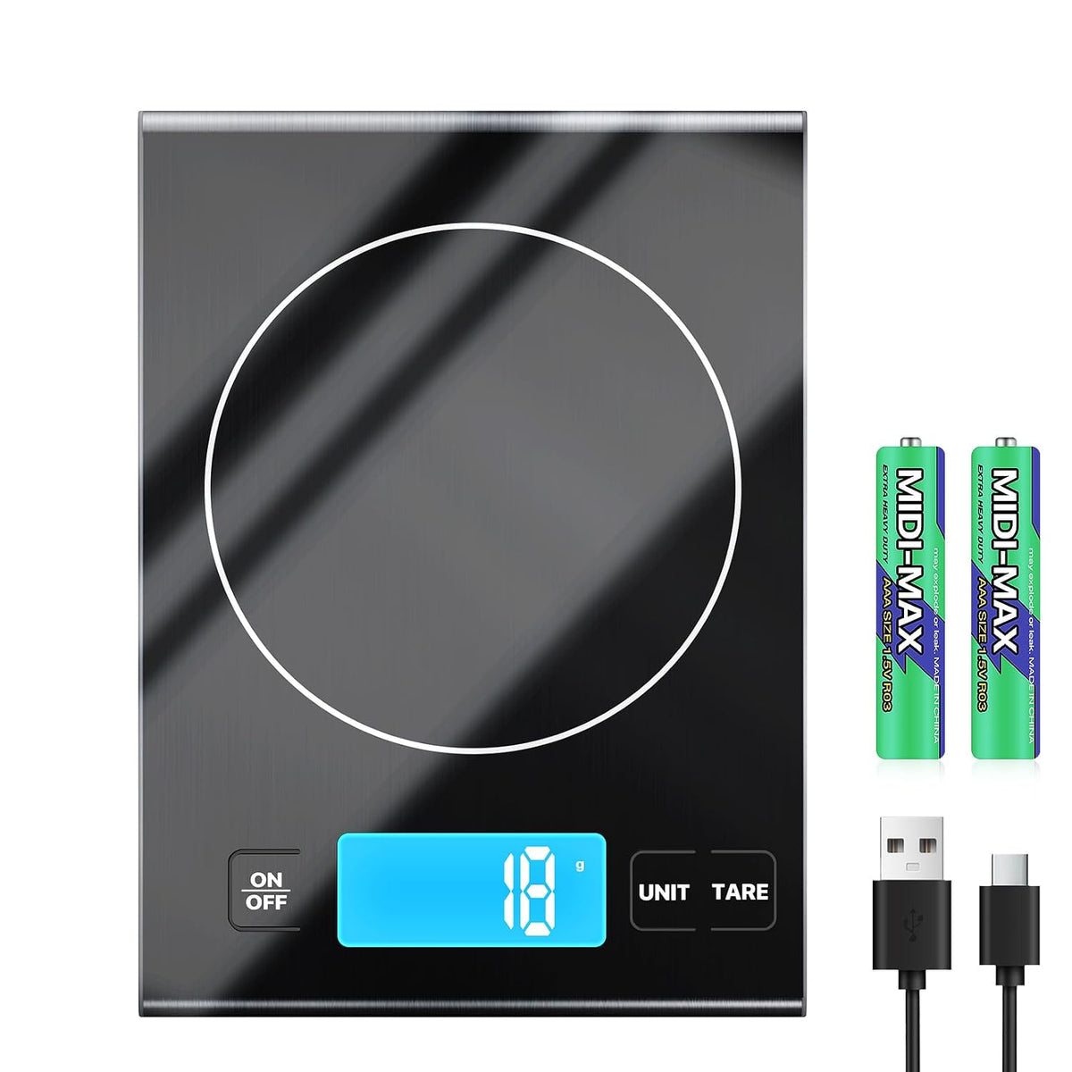 Diyife 15kg/33lbs Rechargeable Digital Kitchen Scales, 1g High Precision, 5 Units, Tare, Stainless Steel Platform, Large LCD Display, Battery Included, USB Charging Food Scales for Baking, Cooking