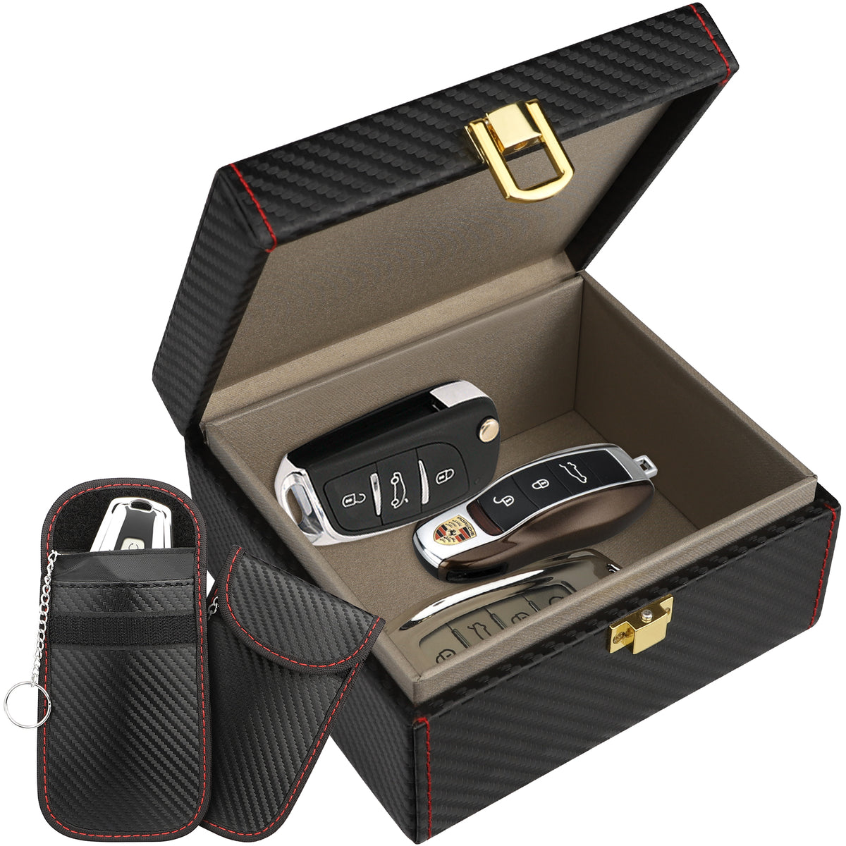 Diyife Faraday Box, RFID Box for Car Keys with 2 Pouch|Faraday Cage Key Fob Protector, Carbon Fiber Signal Blocker for Keyless Fob, Anti Theft Faraday Bags for Car Keys, Phones